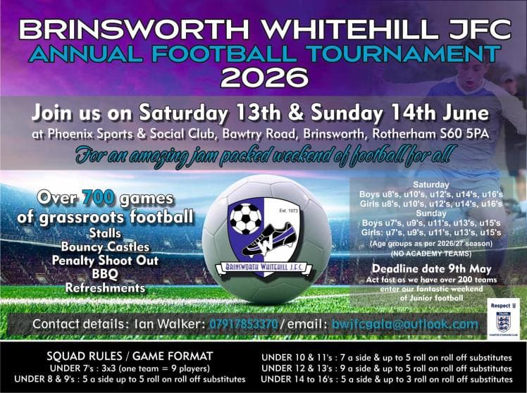 Brinsworth Whitehill JFC Tournament flyer