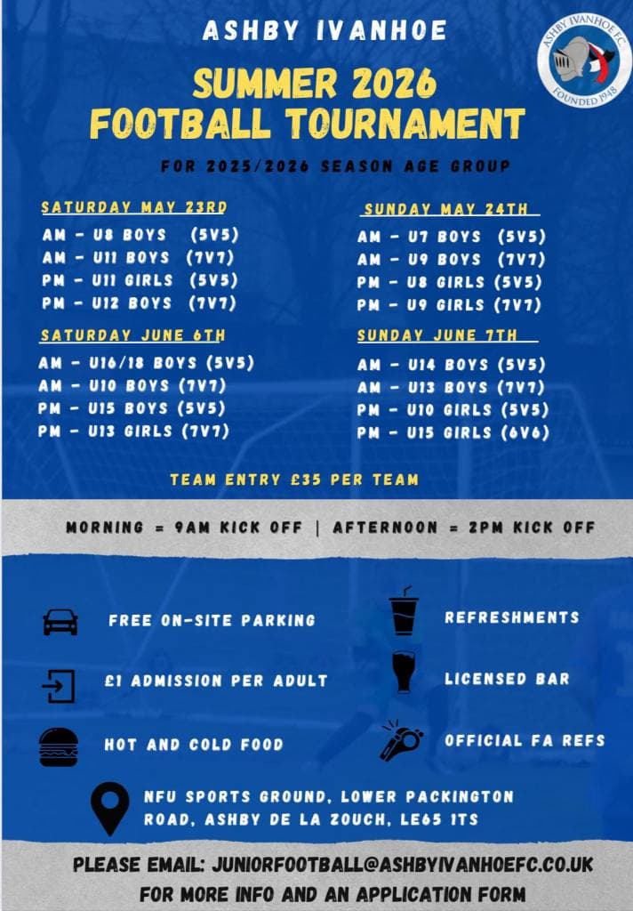 Ashby Ivanhoe Football Tournament flyer