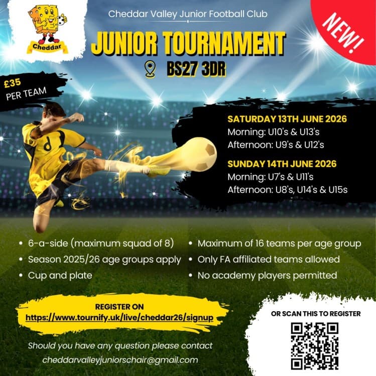 The Cheddar Youth Football Tournament flyer