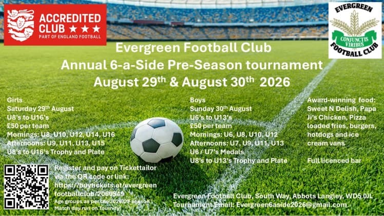 Evergreen Youth Football Club 6-a-side Tournament - GIRLS ONLY