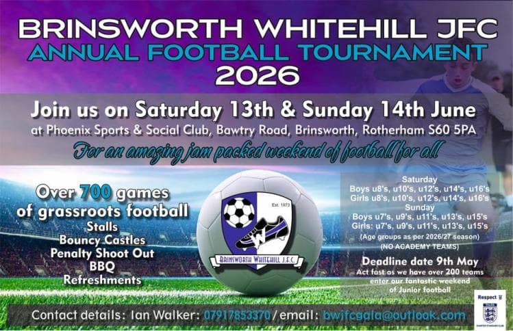 Brinswith Whitehill JFC Football Tournament flyer