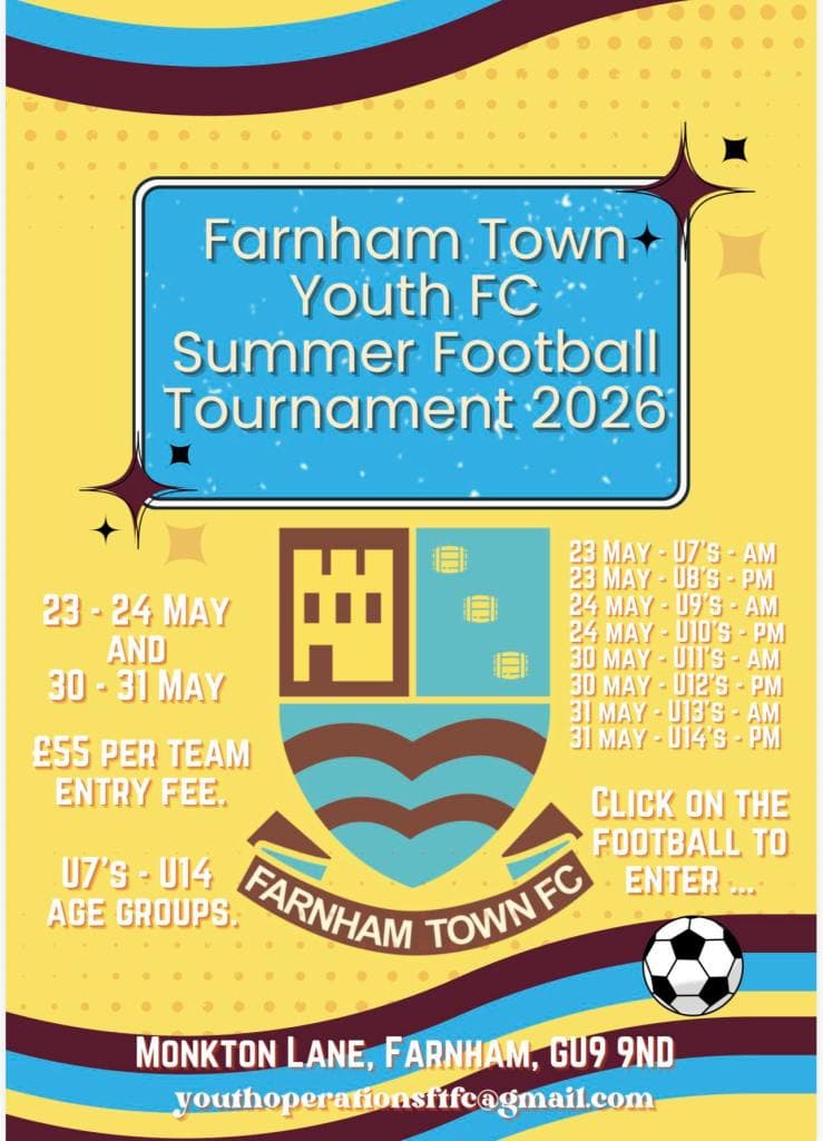 Farnham Town Youth FC Summer Tournament flyer