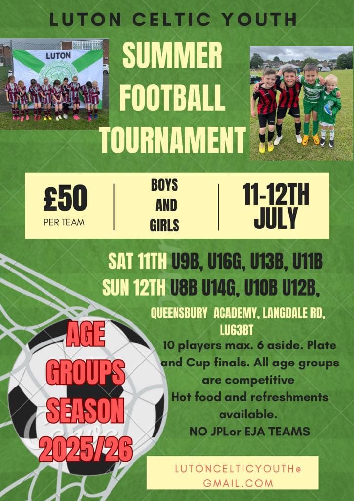 Luton Celtic Youth Summer Tournament flyer