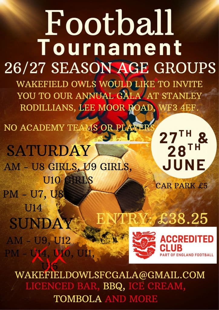 Wakefield Owls Football Tournament flyer