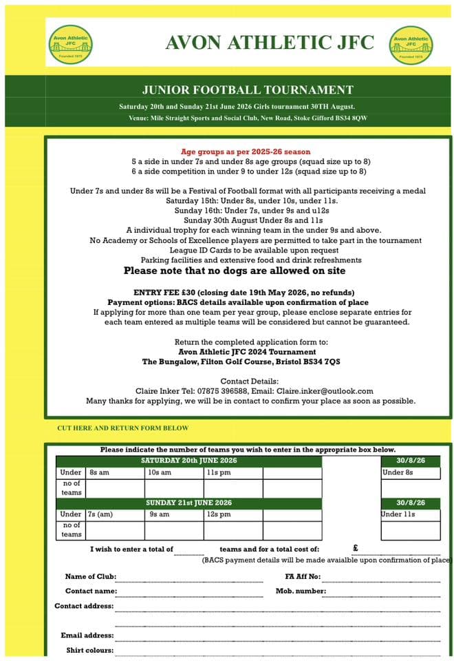 Avon Athletic Junior Football Tournament - GIRLS ONLY flyer