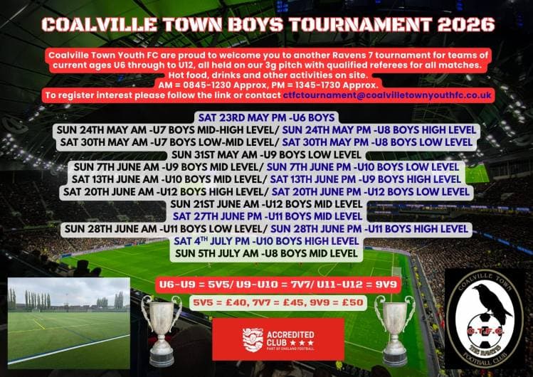 Coalville Town Youth FC Tournament flyer