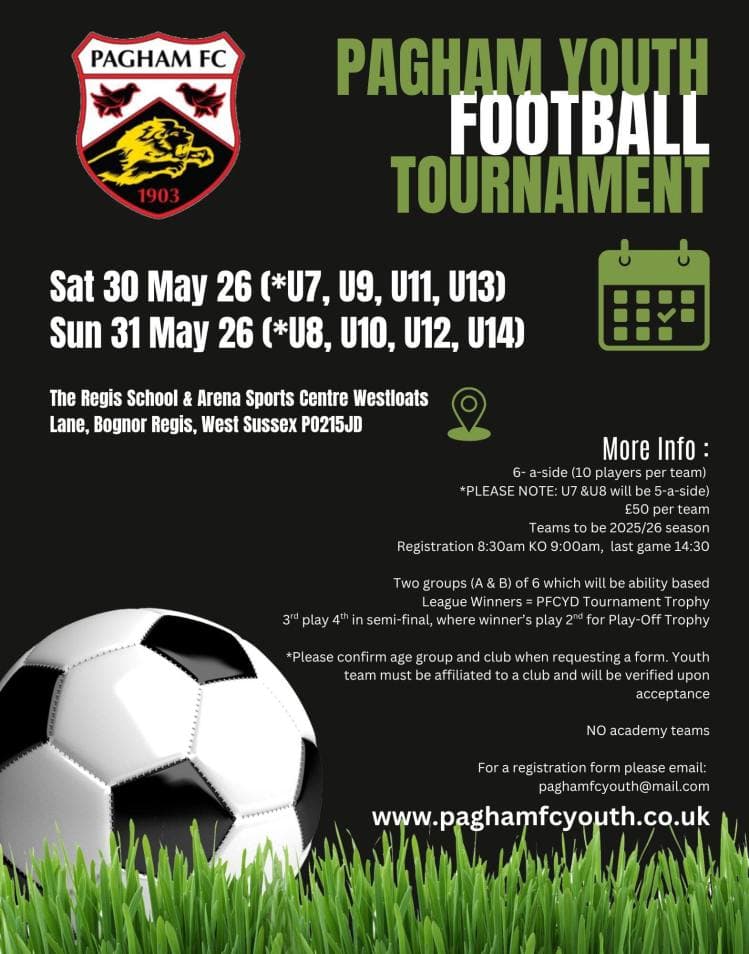 Pagham Youth Football Tournament flyer