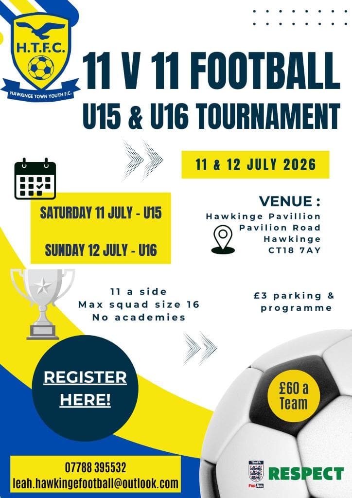 Hawkinge Town FC 11 v 11 Tournament flyer