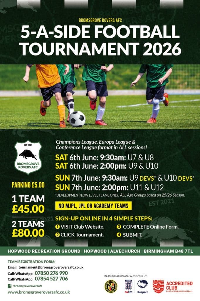 Bromsgrove Rovers 5-A-Side flyer